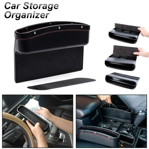 Black PU Leather Car Seat Gap Storage Pocket Armrest Box Phone Key Card Holder